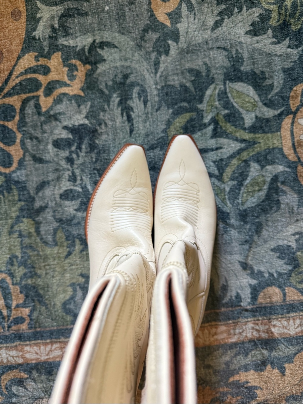 Tecovas Annie Cream/White Pointed-Toe Tall Women's Western Boots - Picture 3 of 10